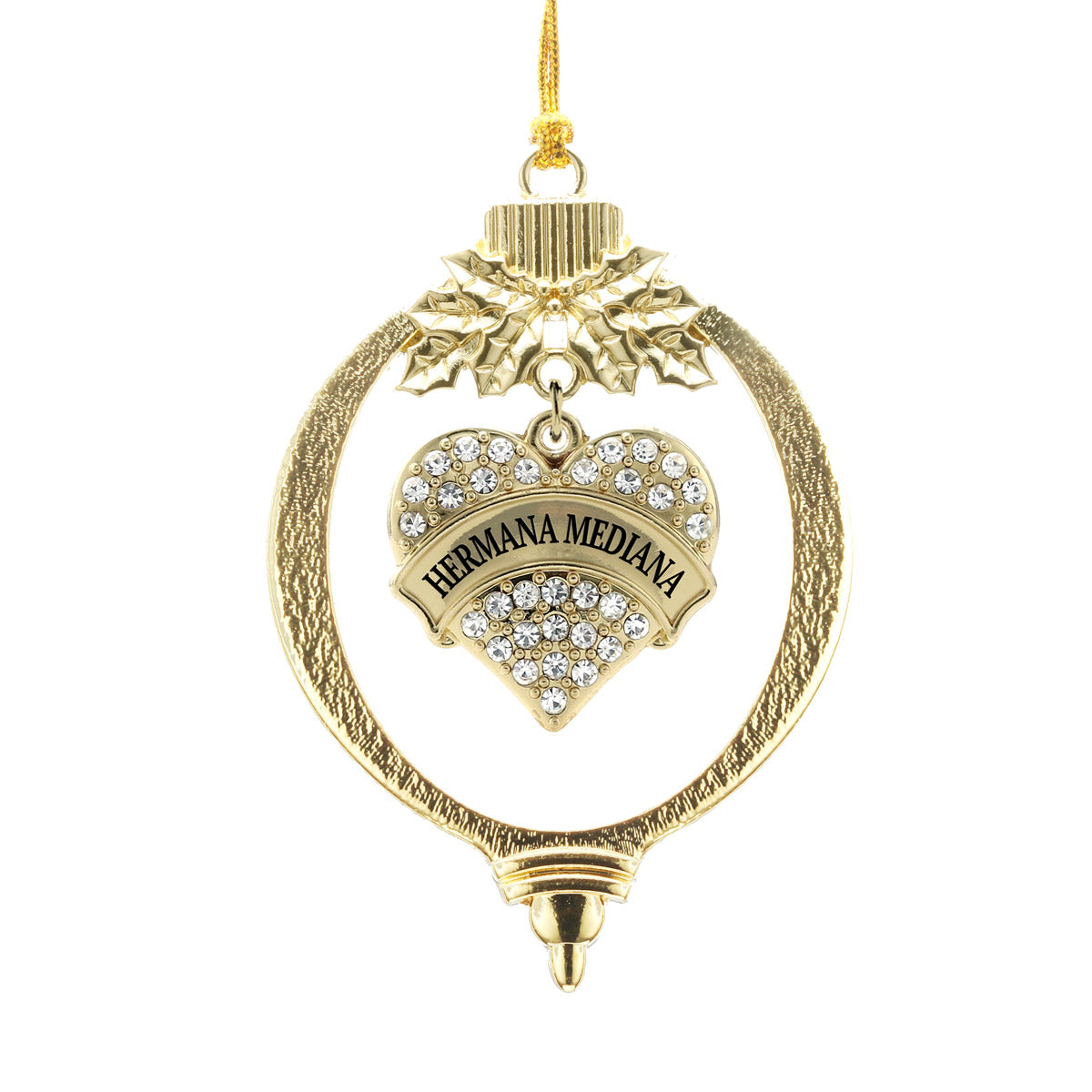 Gold Hermana Mediana Pave Heart Charm Holiday Ornament