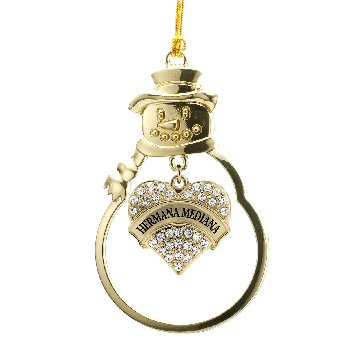 Gold Hermana Mediana Pave Heart Charm Snowman Ornament