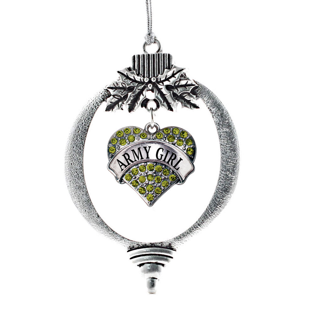 Silver Army Girl Green Pave Heart Charm Holiday Ornament