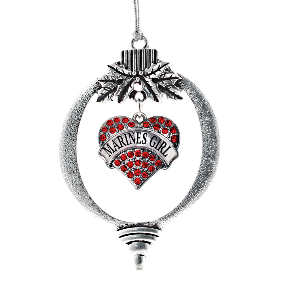 Silver Marines Girl Red Pave Heart Charm Holiday Ornament