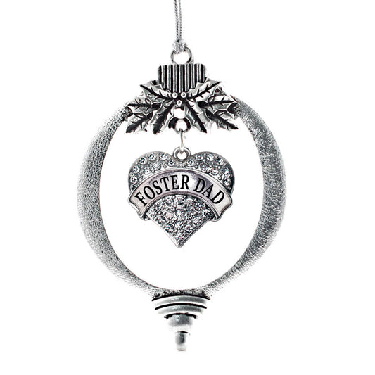 Silver Foster Dad Pave Heart Charm Holiday Ornament