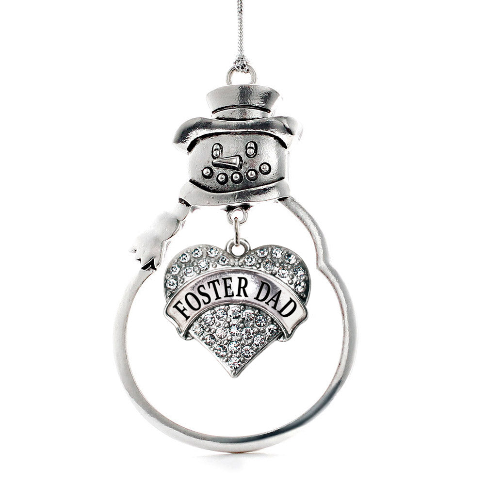 Silver Foster Dad Pave Heart Charm Snowman Ornament