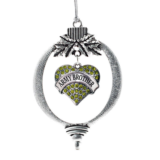 Silver Army Brother Green Pave Heart Charm Holiday Ornament