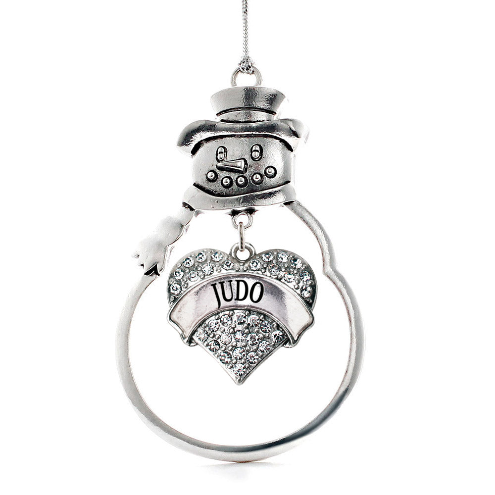 Silver Judo Pave Heart Charm Snowman Ornament