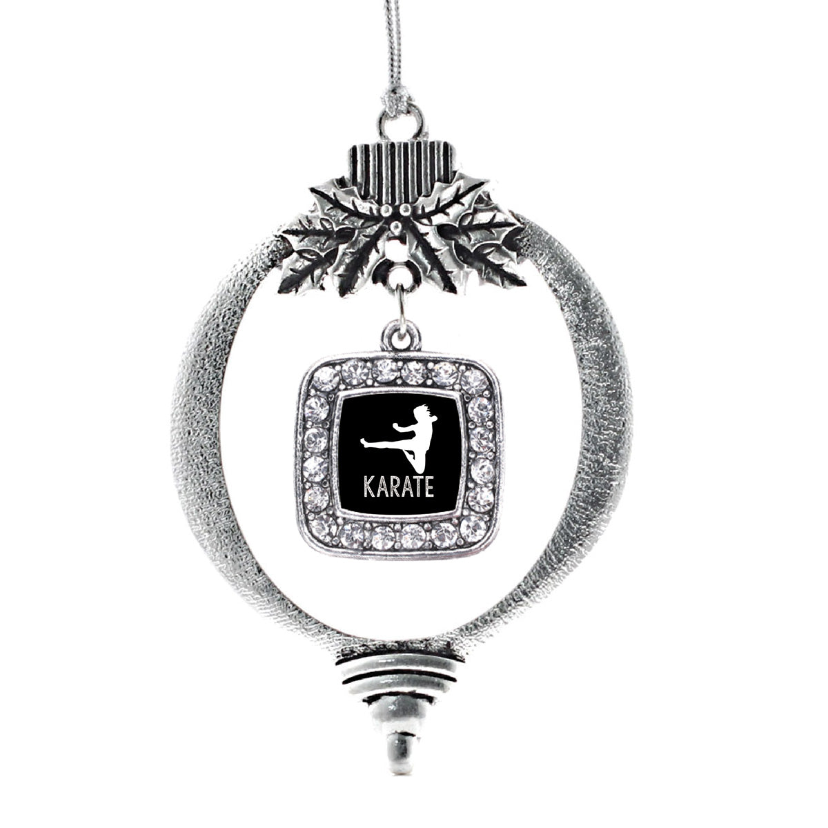 Silver Karate Square Charm Holiday Ornament