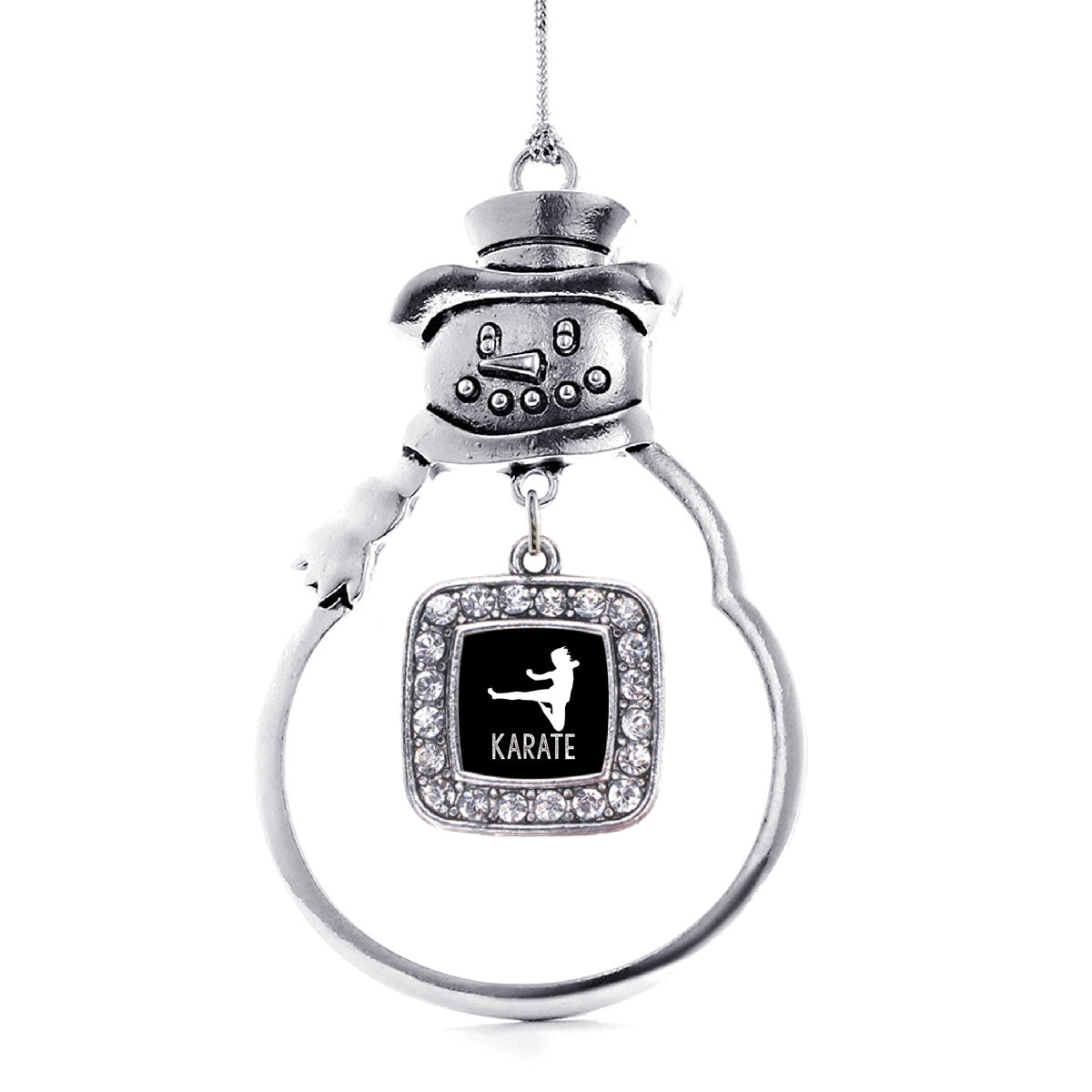 Silver Karate Square Charm Snowman Ornament