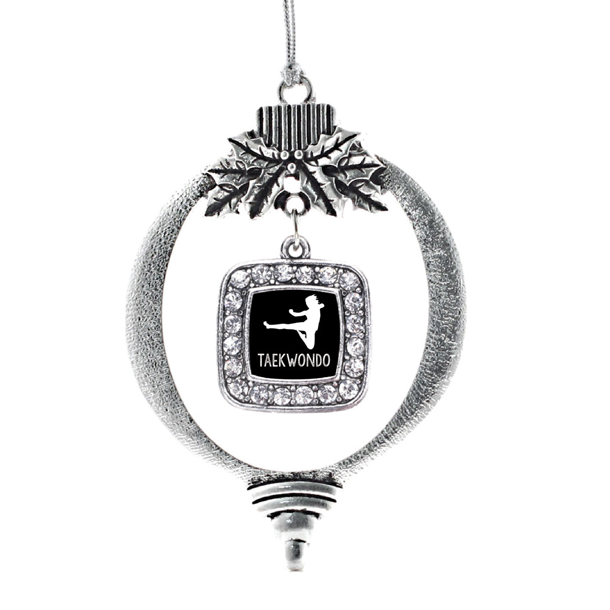 Silver Taekwondo Square Charm Holiday Ornament