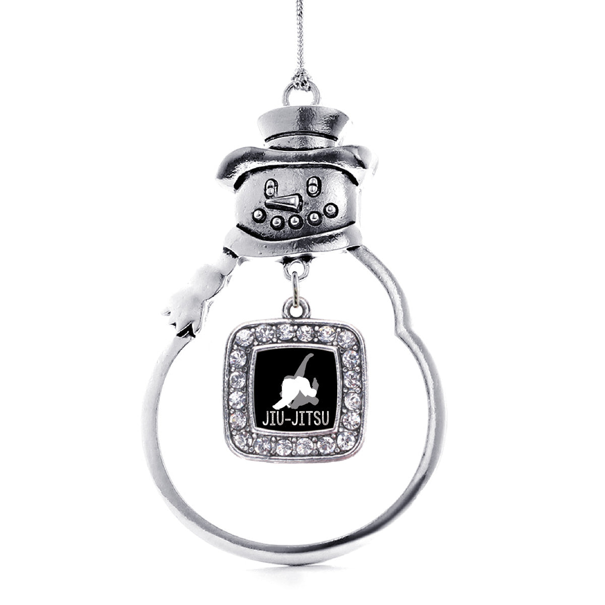 Silver Jiu-jitsu Square Charm Snowman Ornament