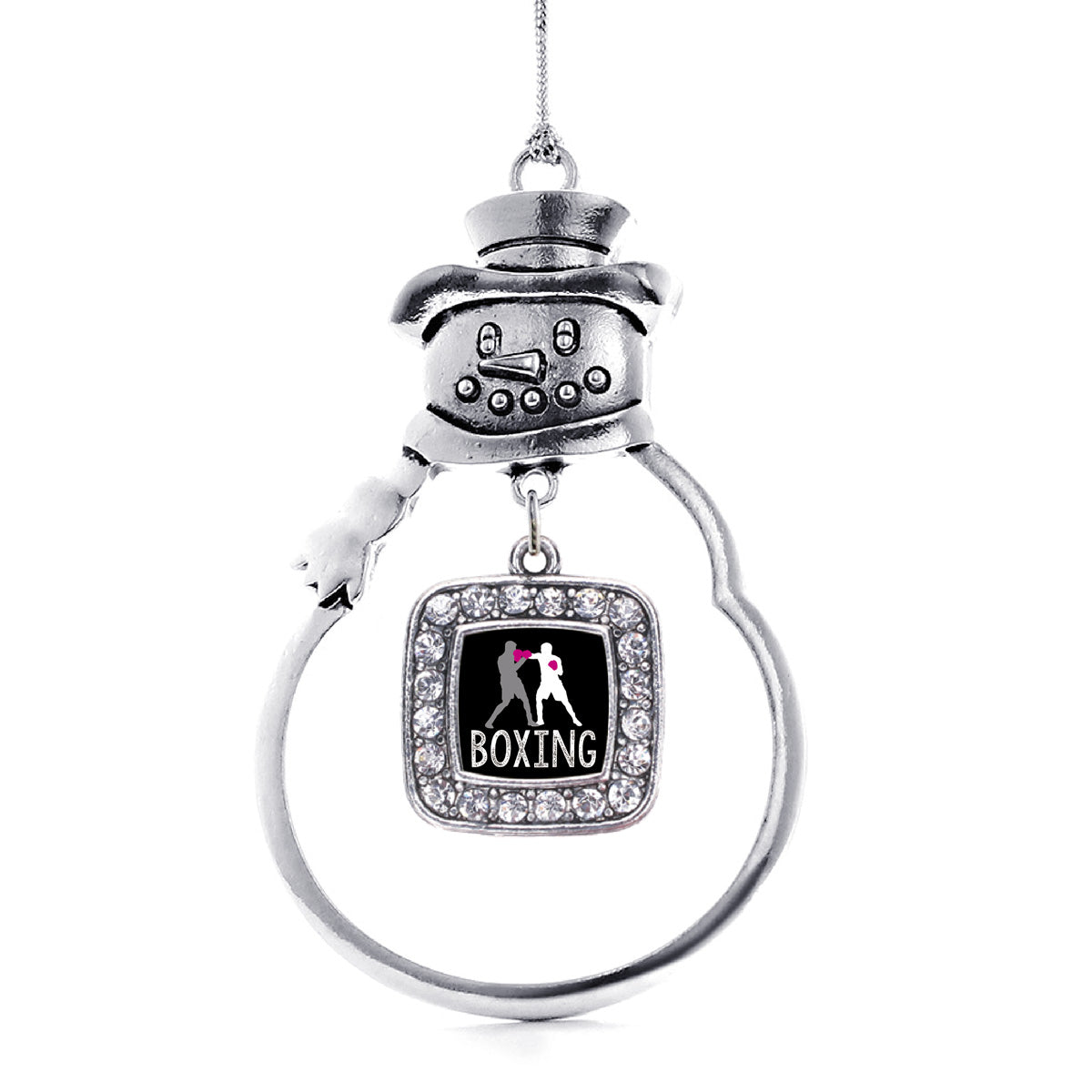Silver Boxing Square Charm Snowman Ornament