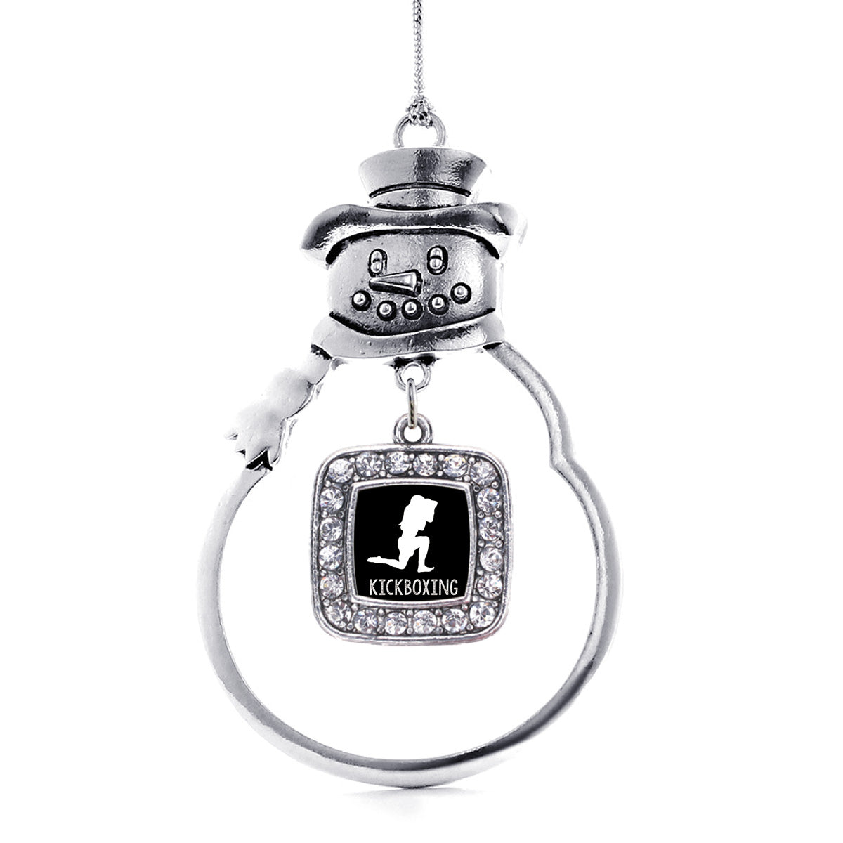 Silver Kickboxing Square Charm Snowman Ornament