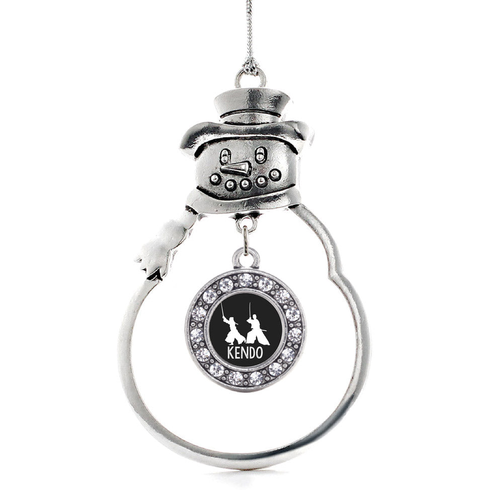 Silver Kendo Circle Charm Snowman Ornament