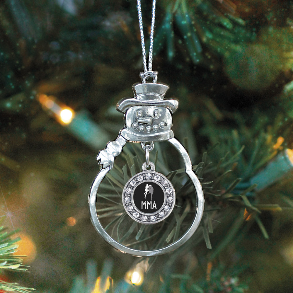 Silver MMA Circle Charm Snowman Ornament