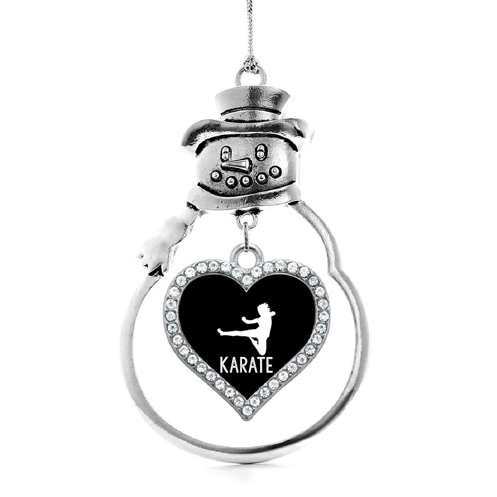 Silver Karate Open Heart Charm Snowman Ornament