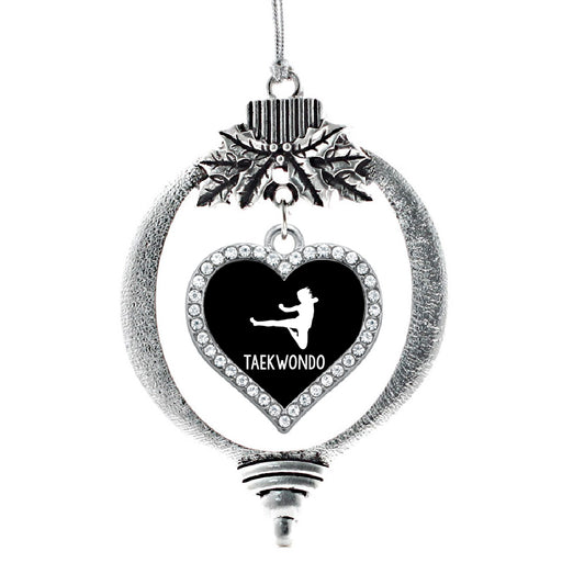Silver Taekwondo Open Heart Charm Holiday Ornament