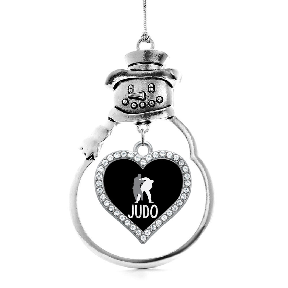 Silver Judo Open Heart Charm Snowman Ornament