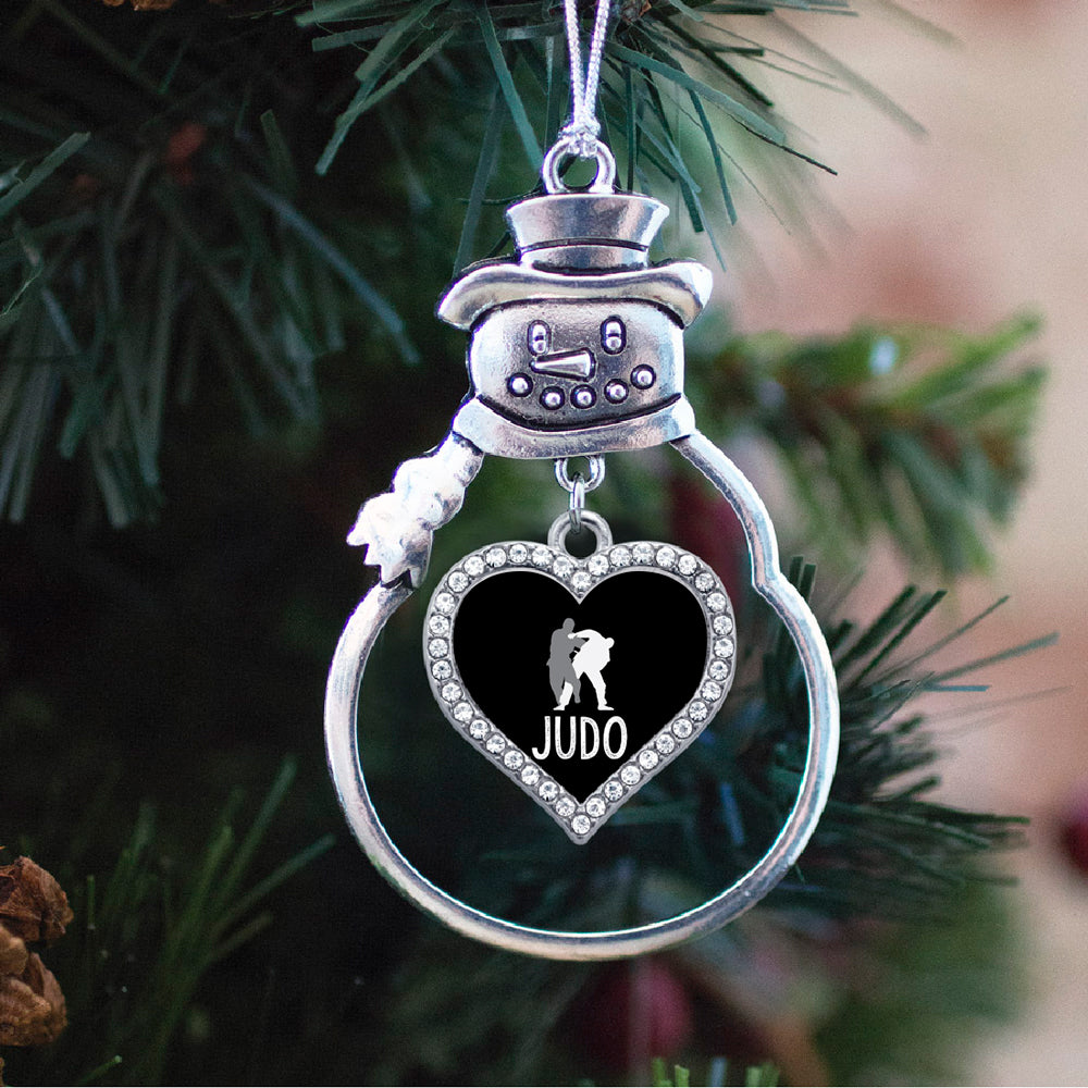 Silver Judo Open Heart Charm Snowman Ornament