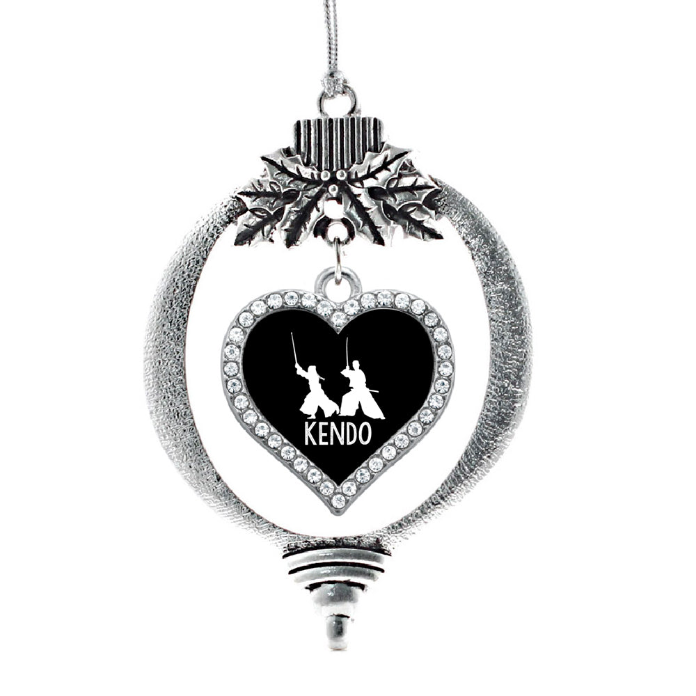Silver Kendo Open Heart Charm Holiday Ornament