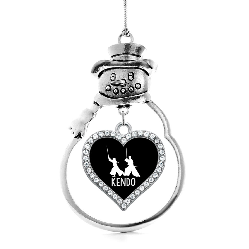 Silver Kendo Open Heart Charm Snowman Ornament