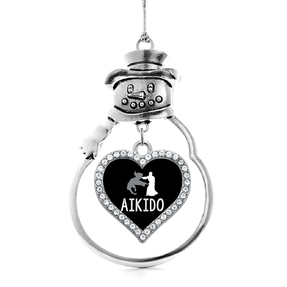 Silver Jiu-jitsu Open Heart Charm Snowman Ornament