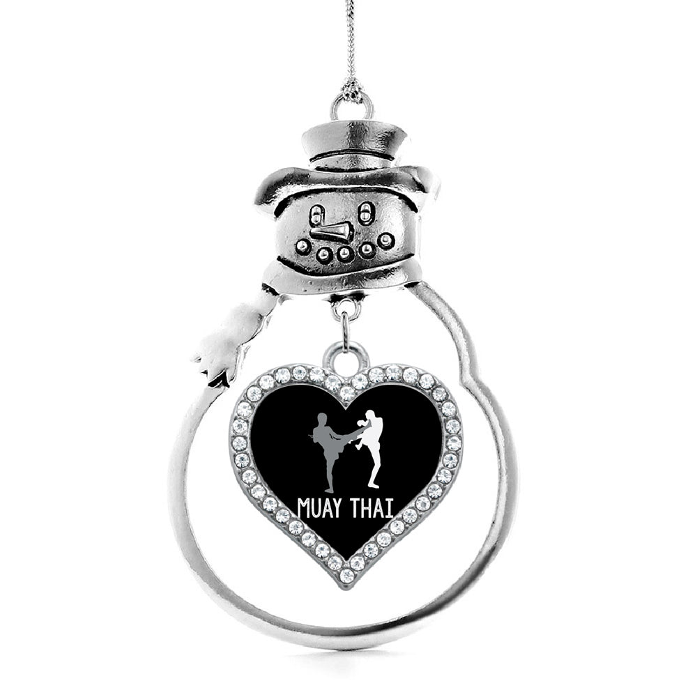 Silver Muay Thai Open Heart Charm Snowman Ornament