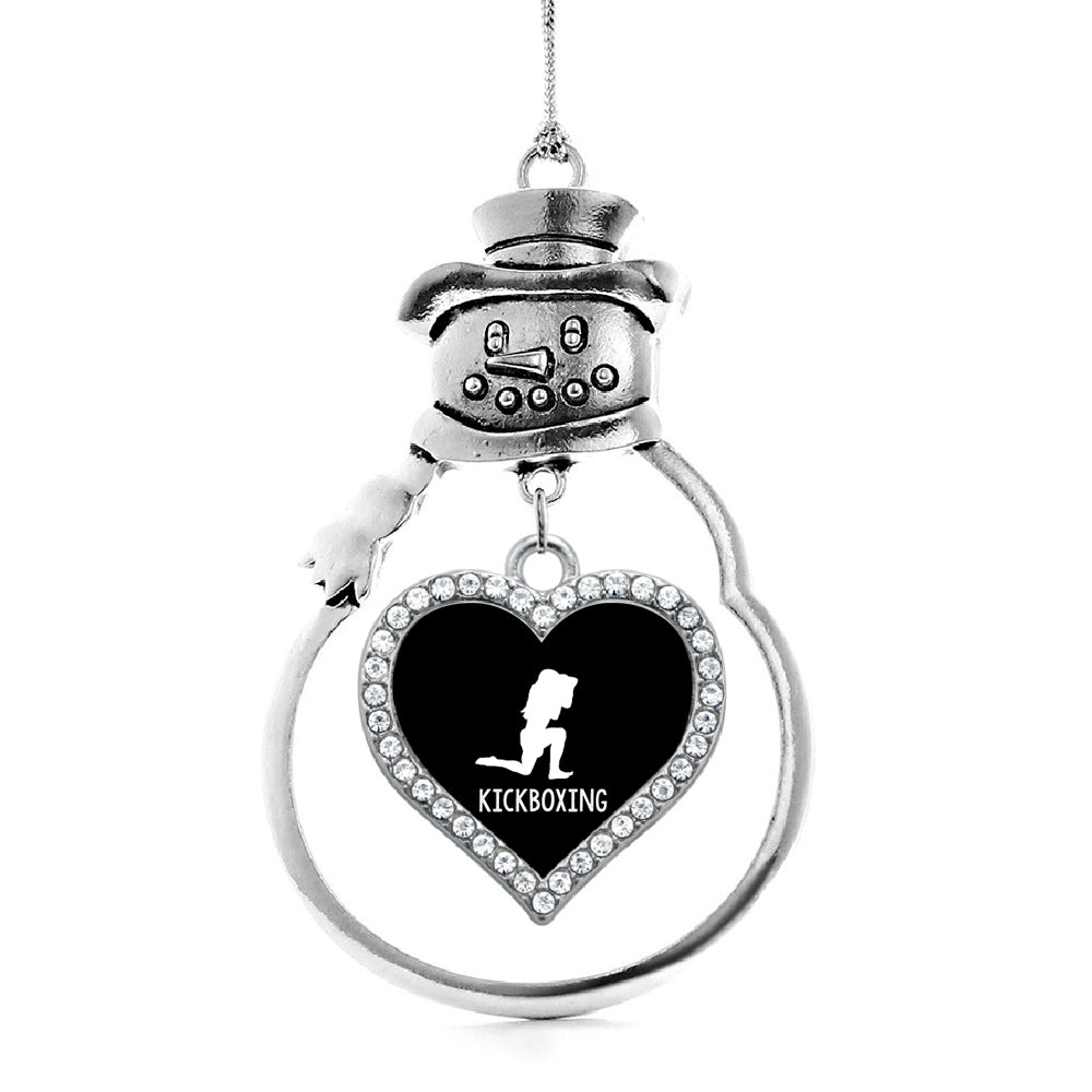 Silver Kickboxing Open Heart Charm Snowman Ornament