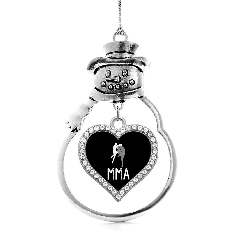 Silver MMA Open Heart Charm Snowman Ornament