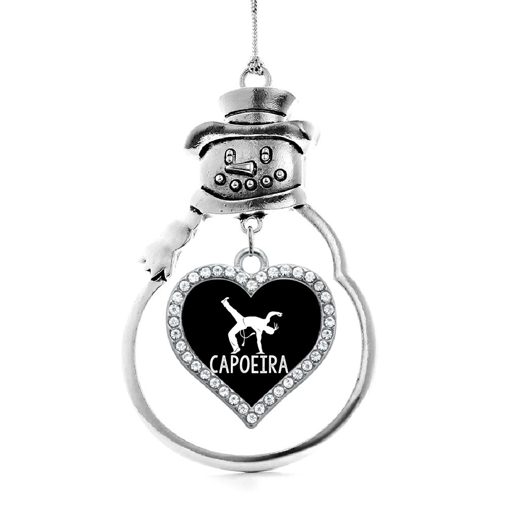 Silver Capoeira Open Heart Charm Snowman Ornament
