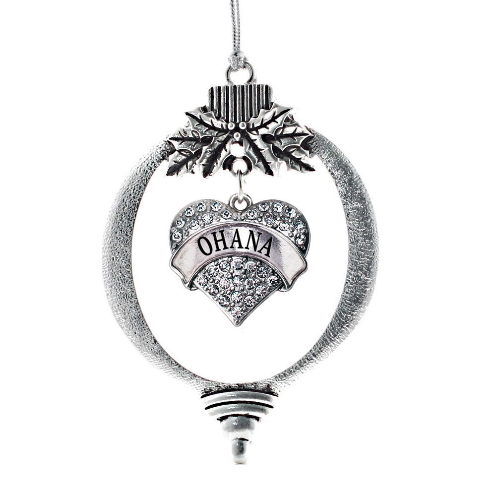 Silver Ohana (Hawaiian) Pave Heart Charm Holiday Ornament