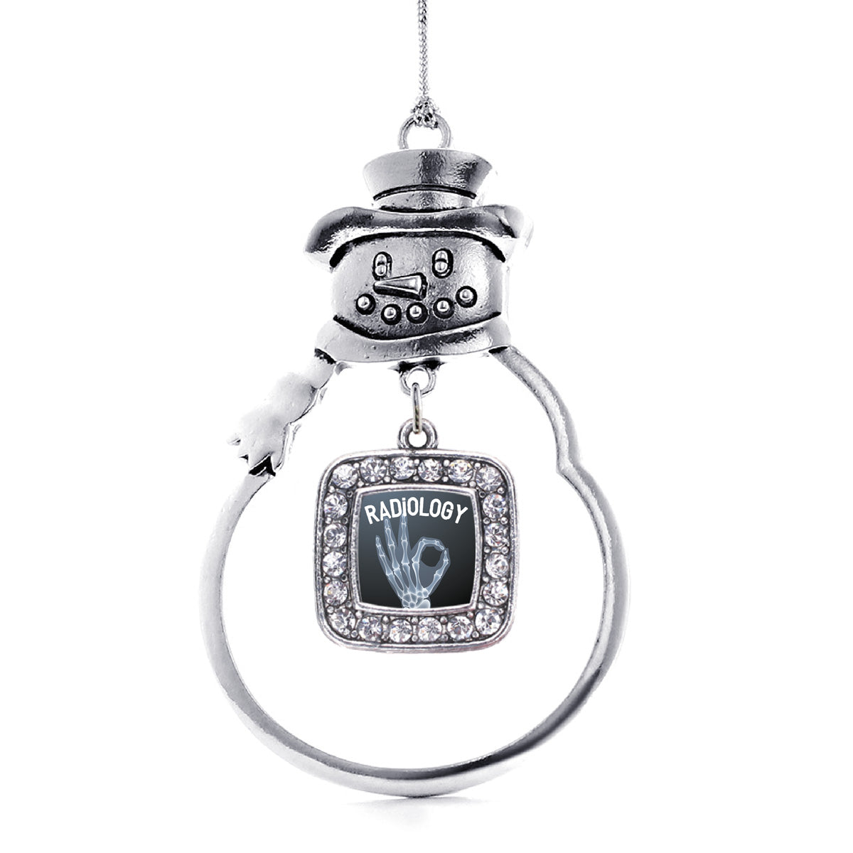 Silver Radiology Square Charm Snowman Ornament