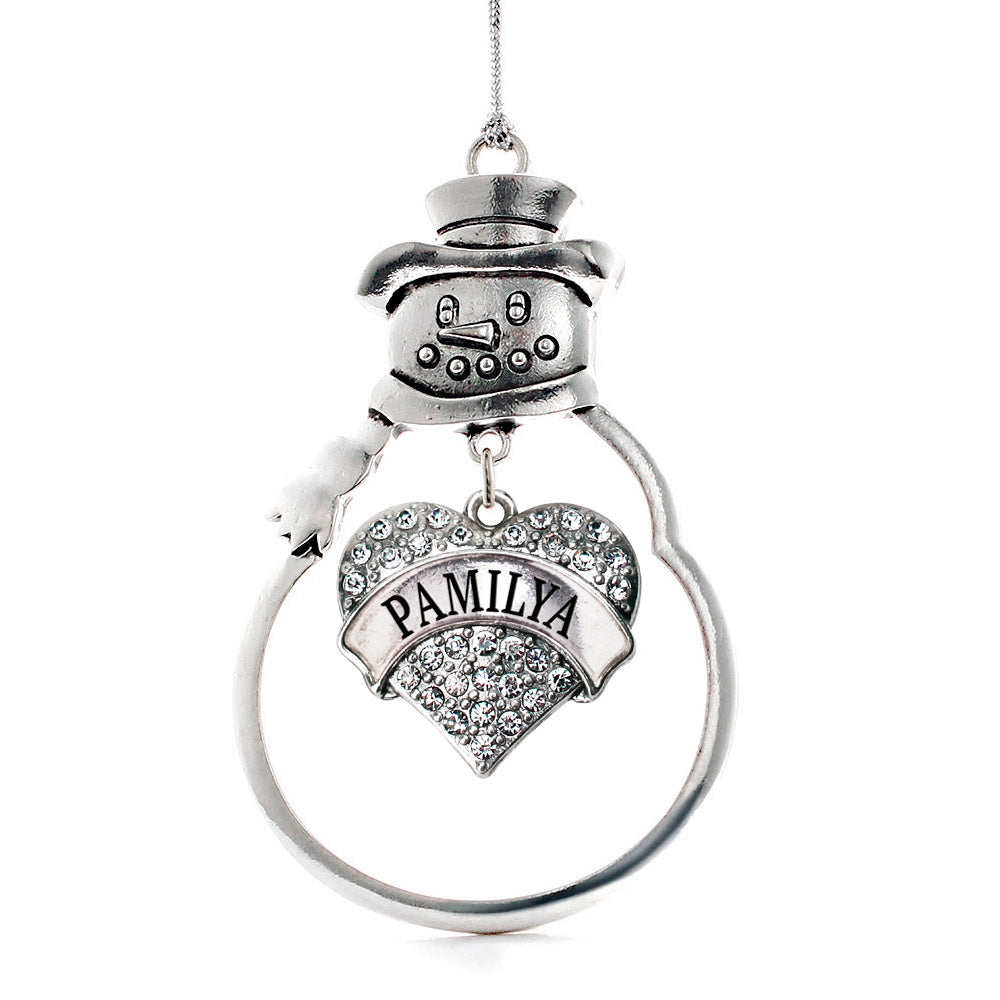 Silver Pamilya (Filipino) Pave Heart Charm Snowman Ornament
