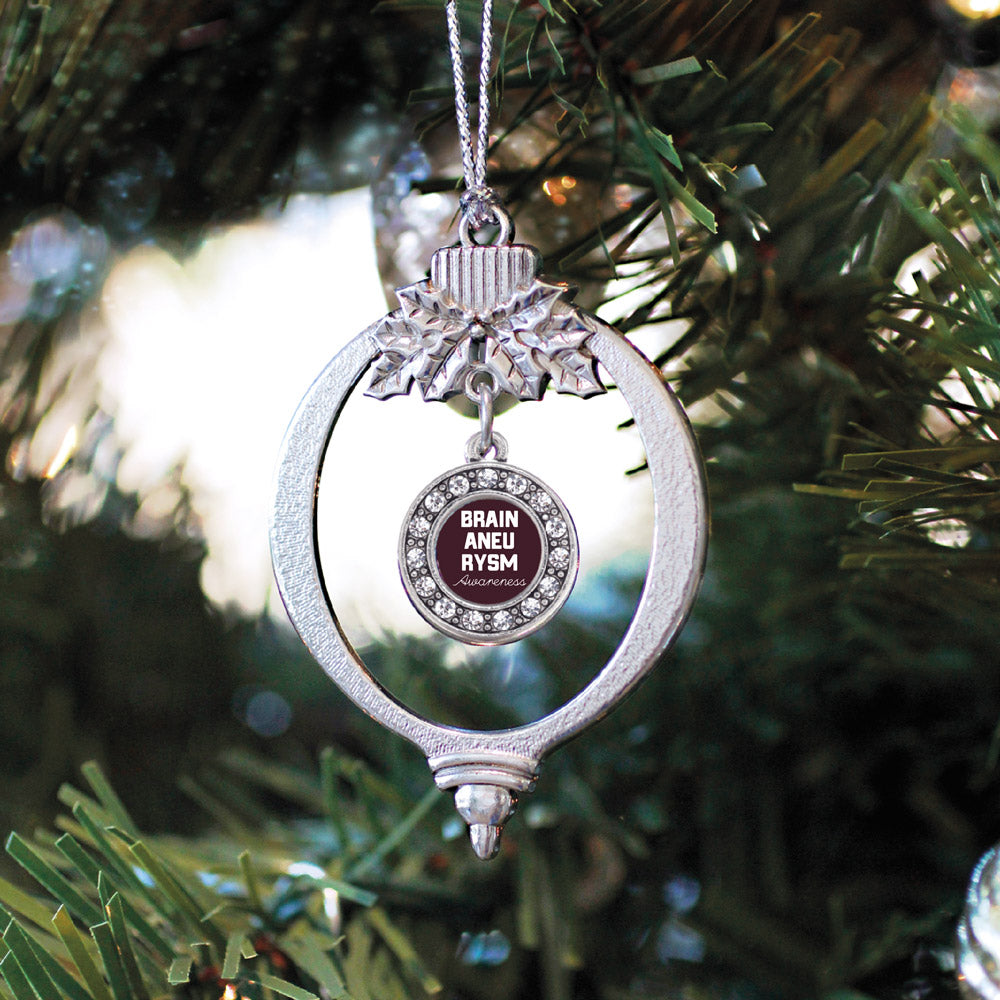 Silver Brain Aneurysm Awareness Circle Charm Holiday Ornament