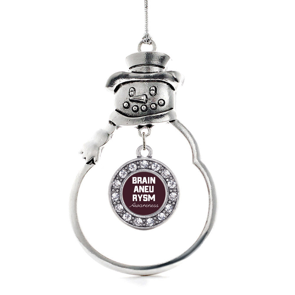 Silver Brain Aneurysm Awareness Circle Charm Snowman Ornament