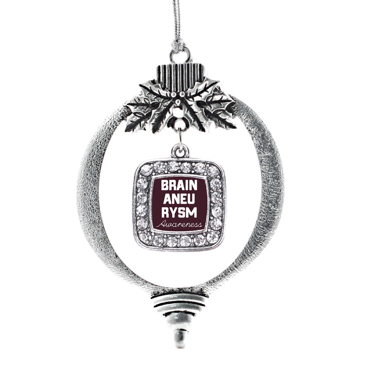 Silver Brain Aneurysm Awareness Square Charm Holiday Ornament
