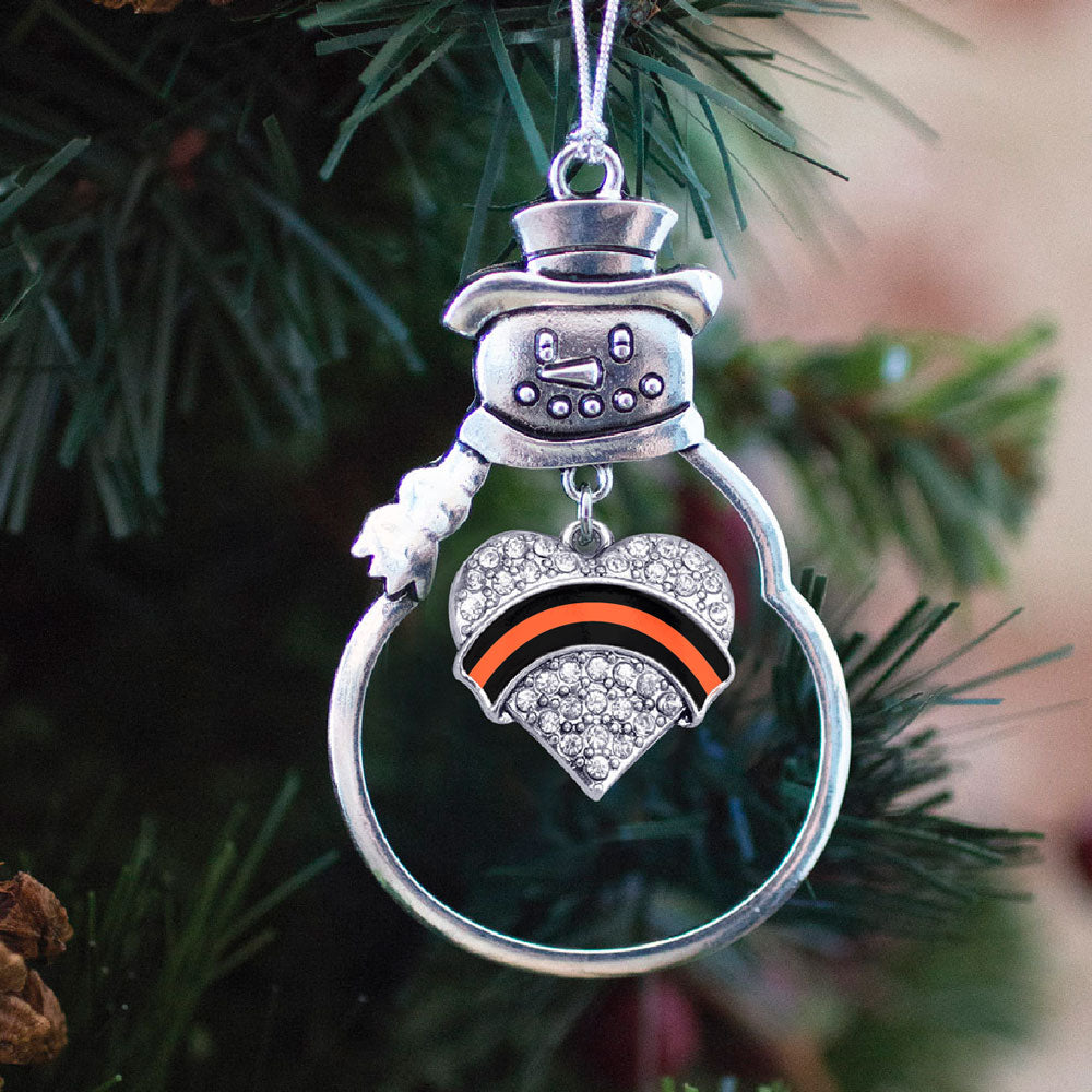 Silver Search and Rescue Support Pave Heart Charm Snowman Ornament