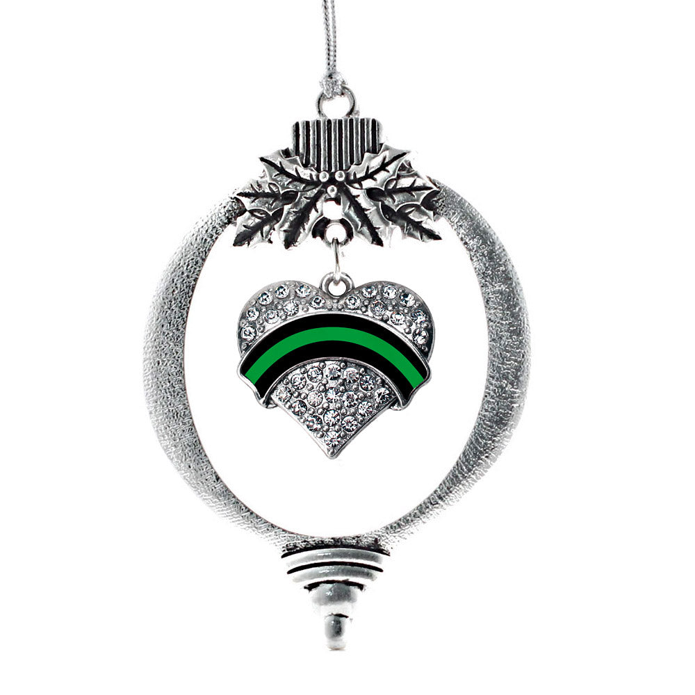 Silver Federal Agent Support Pave Heart Charm Holiday Ornament