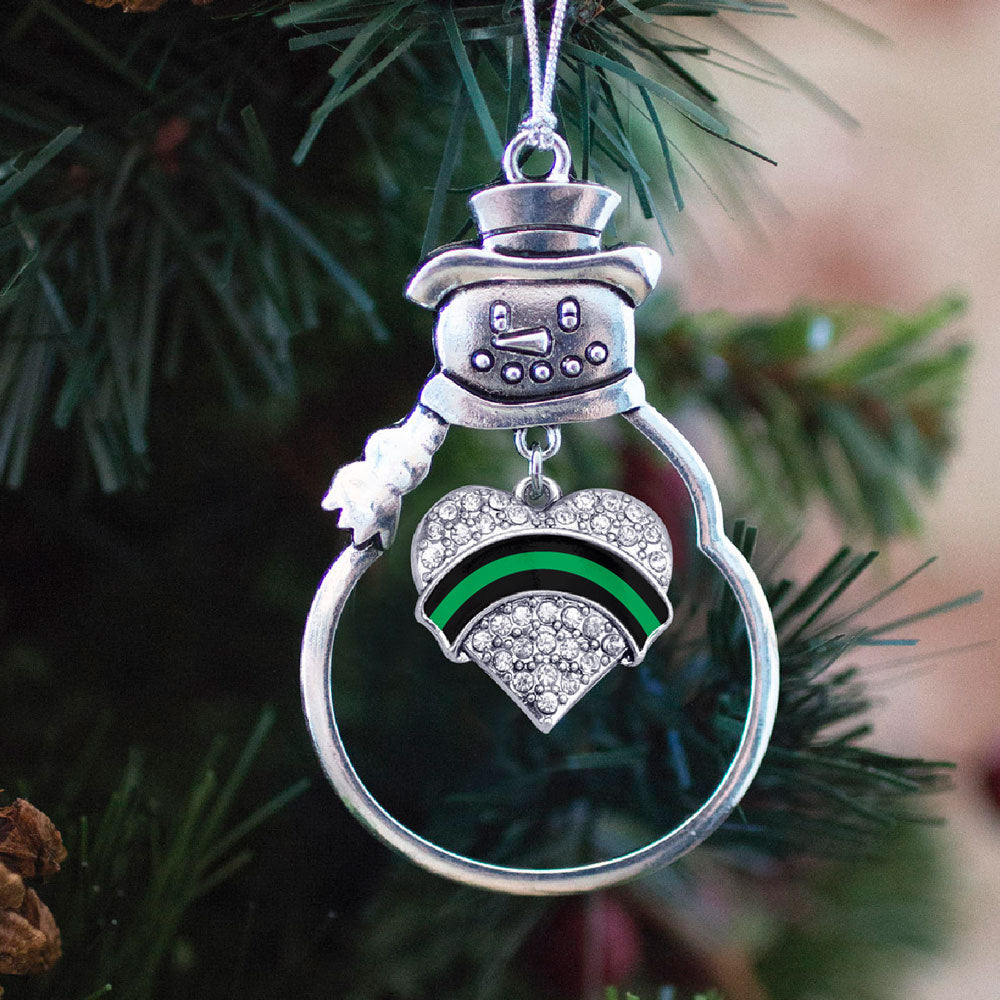 Silver Federal Agent Support Pave Heart Charm Snowman Ornament