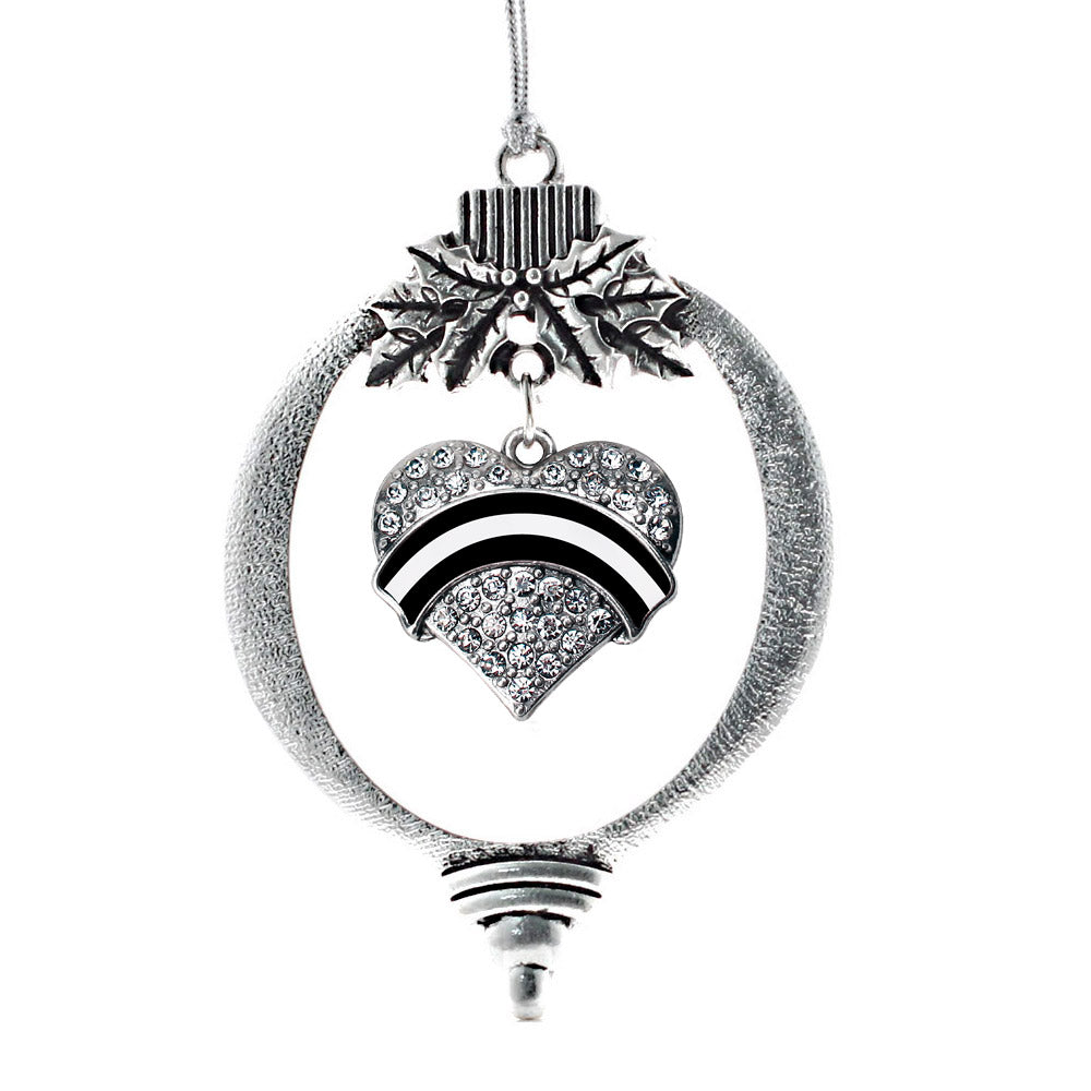 Silver EMS Support Pave Heart Charm Holiday Ornament