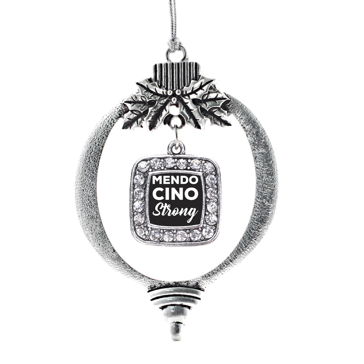 Silver Mendocino Strong Square Charm Holiday Ornament