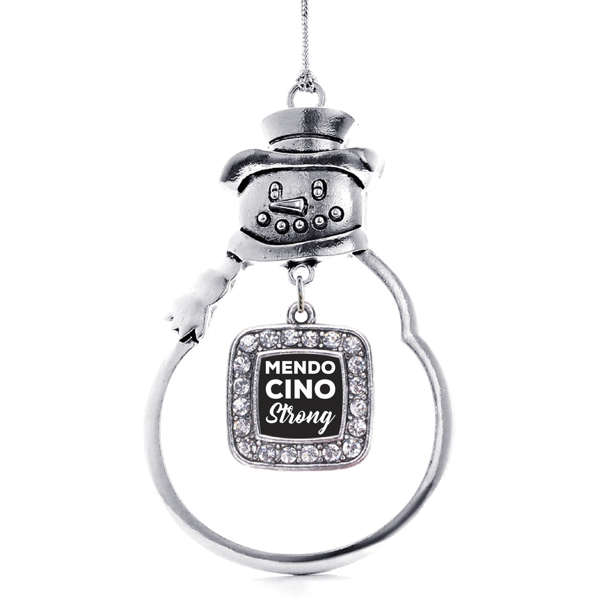 Silver Mendocino Strong Square Charm Snowman Ornament