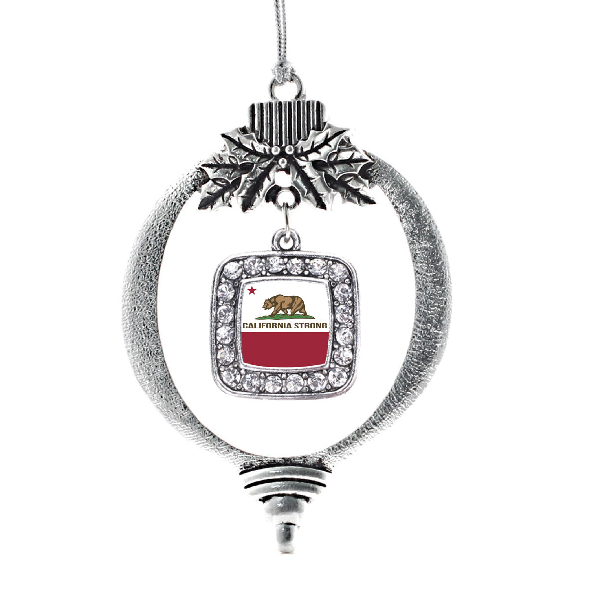 Silver California Strong Flag Square Charm Holiday Ornament