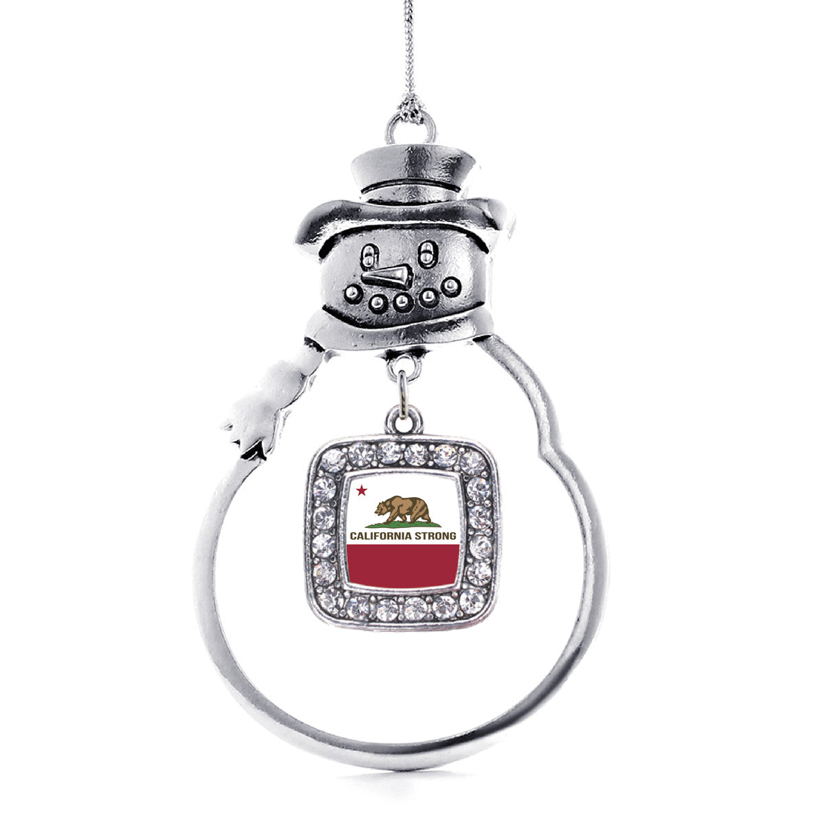 Silver California Strong Flag Square Charm Snowman Ornament