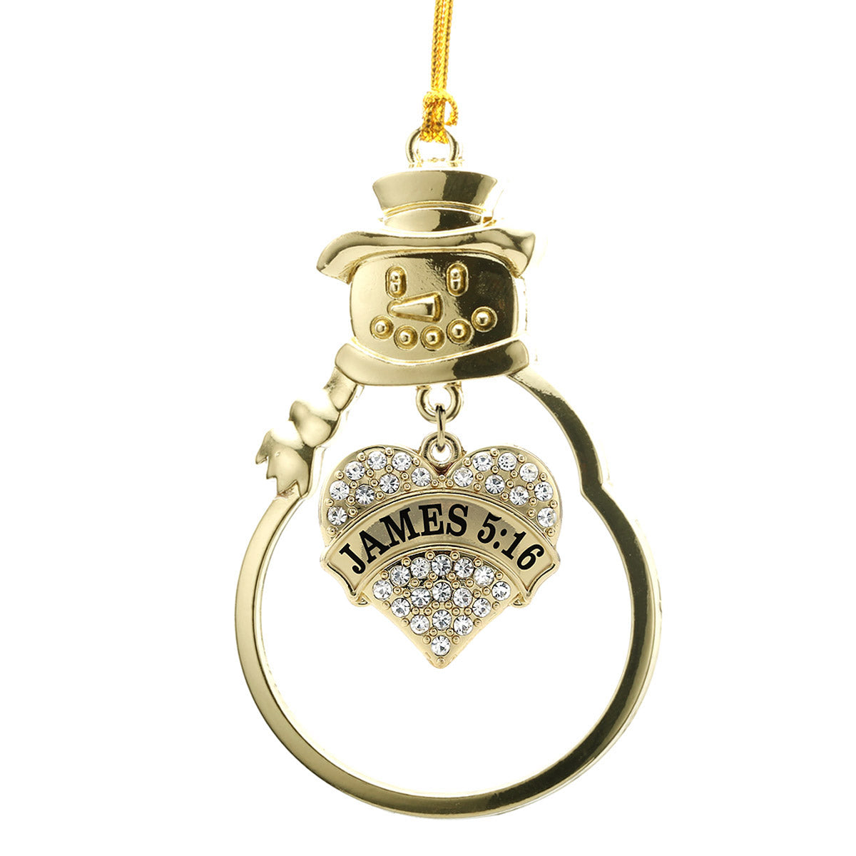 Gold James 5:16 Pave Heart Charm Snowman Ornament