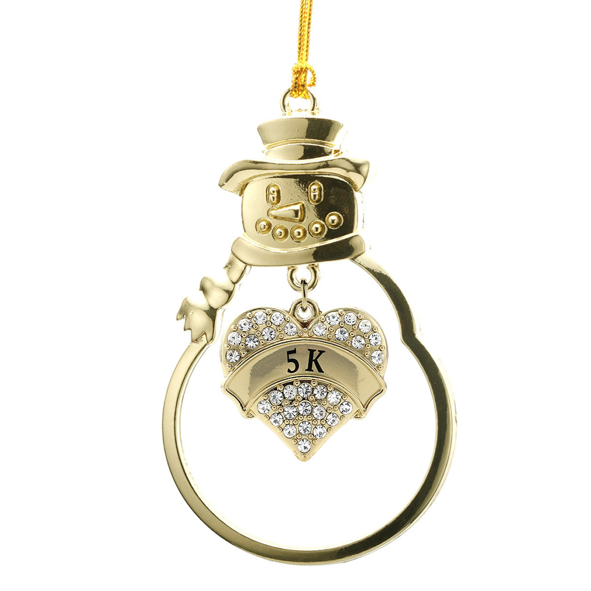 Gold 5k Runner Pave Heart Charm Snowman Ornament