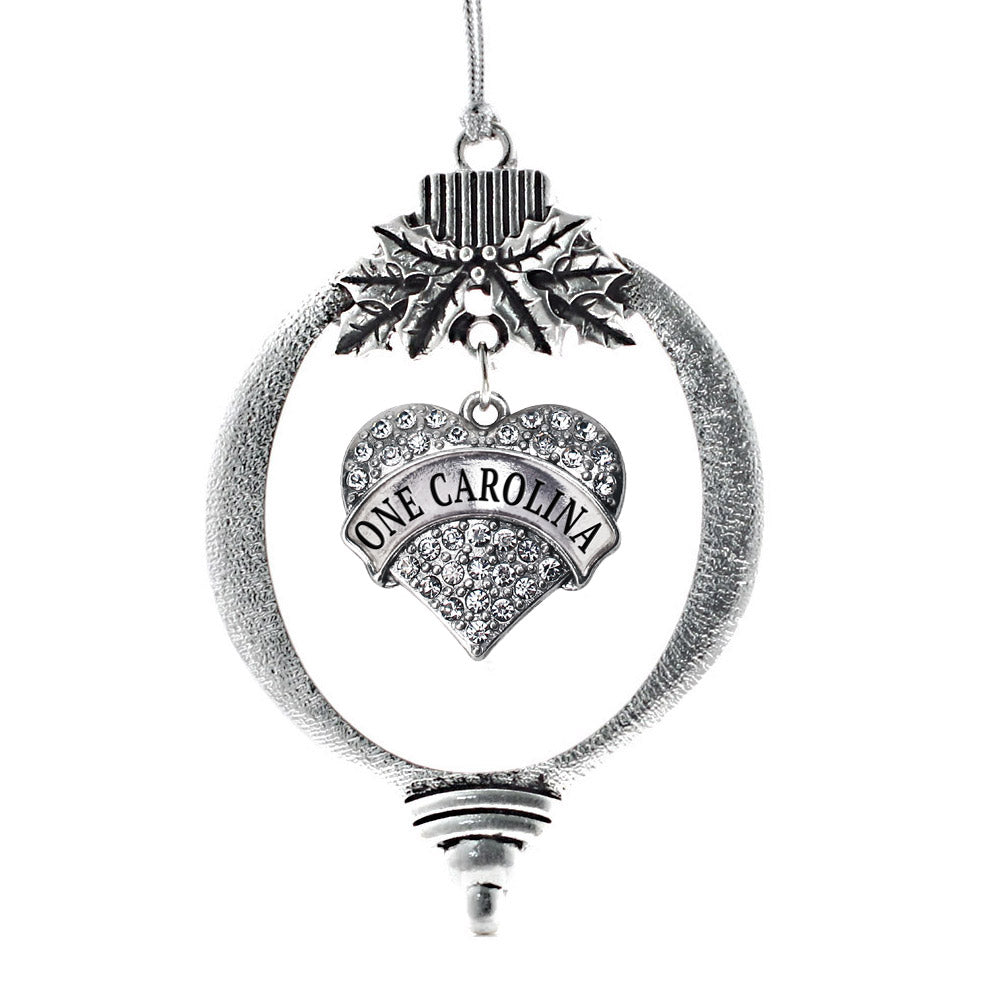 Silver One Carolina - Carolina Strong Support Pave Heart Charm Holiday Ornament