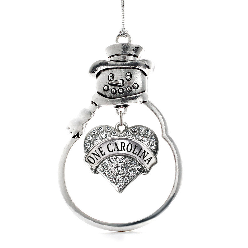 Silver One Carolina - Carolina Strong Support Pave Heart Charm Snowman Ornament