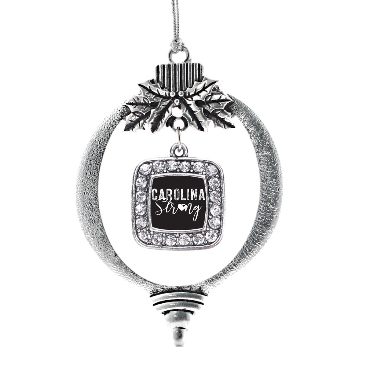 Silver Carolina Strong Square Charm Holiday Ornament