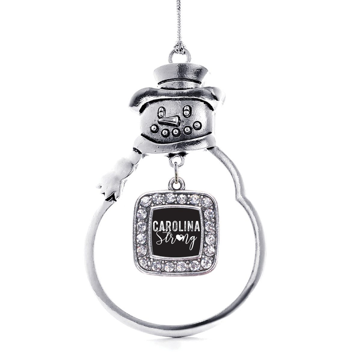 Silver Carolina Strong Square Charm Snowman Ornament
