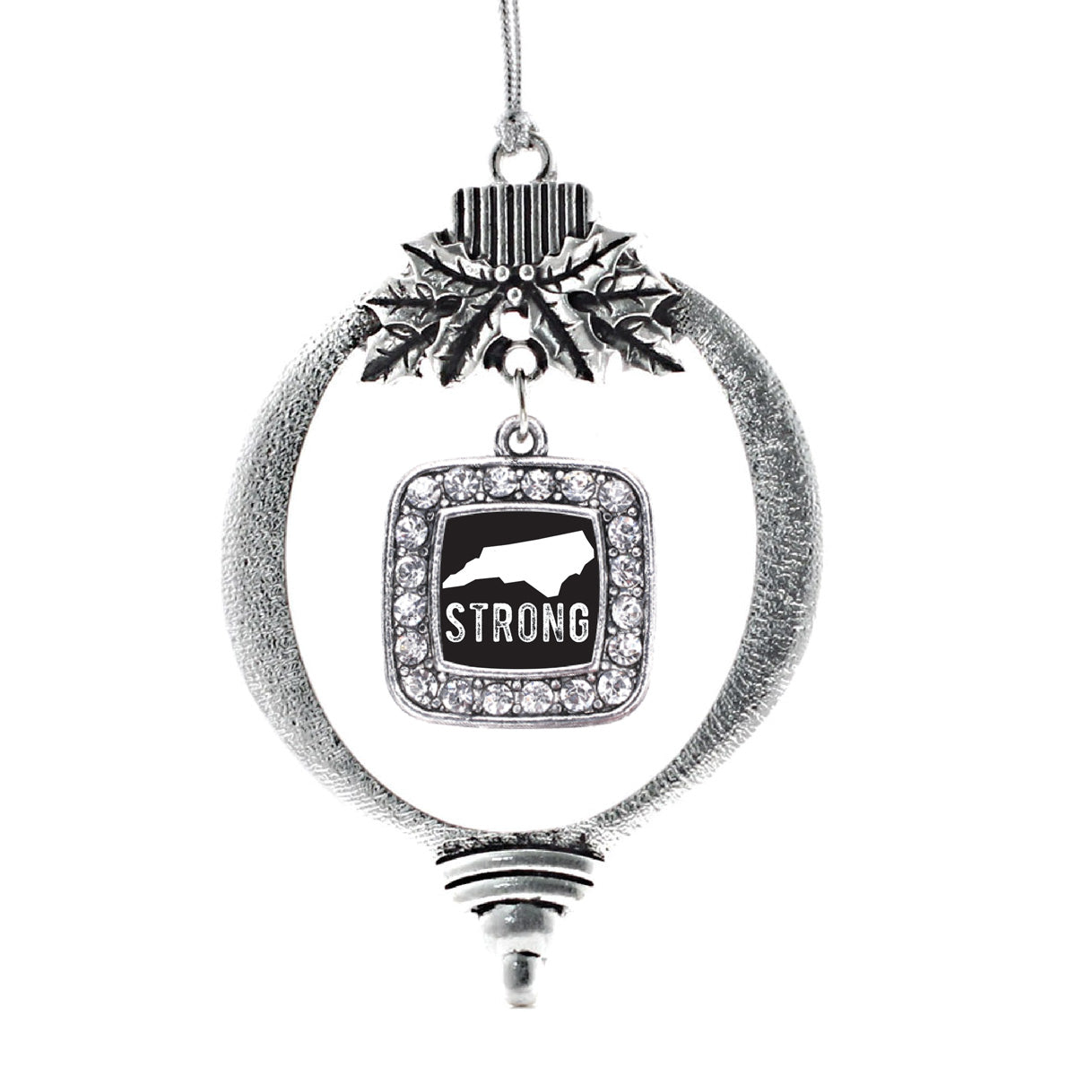 Silver North Carolina Strong Square Charm Holiday Ornament