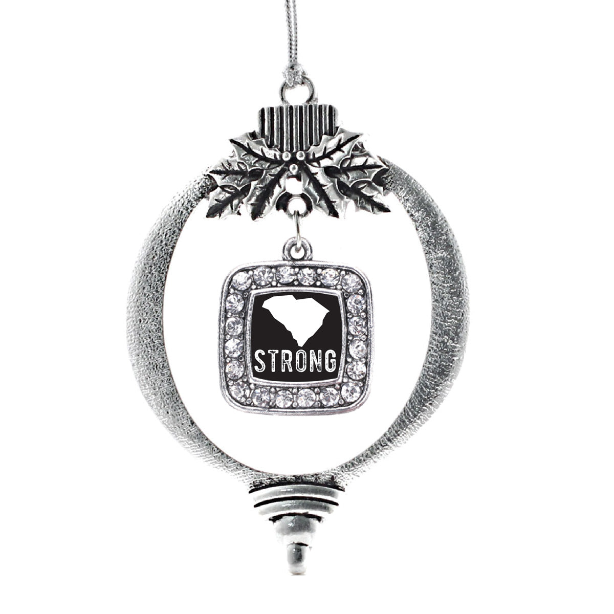 Silver South Carolina Strong Square Charm Holiday Ornament