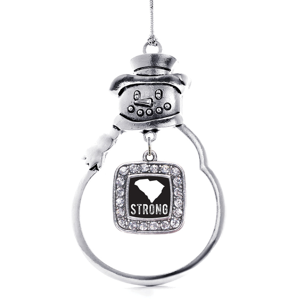 Silver South Carolina Strong Square Charm Snowman Ornament